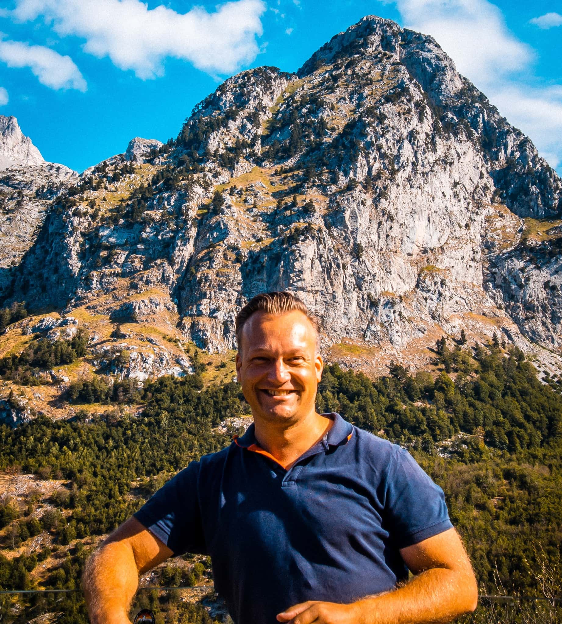Guy in front of Albanian Alps