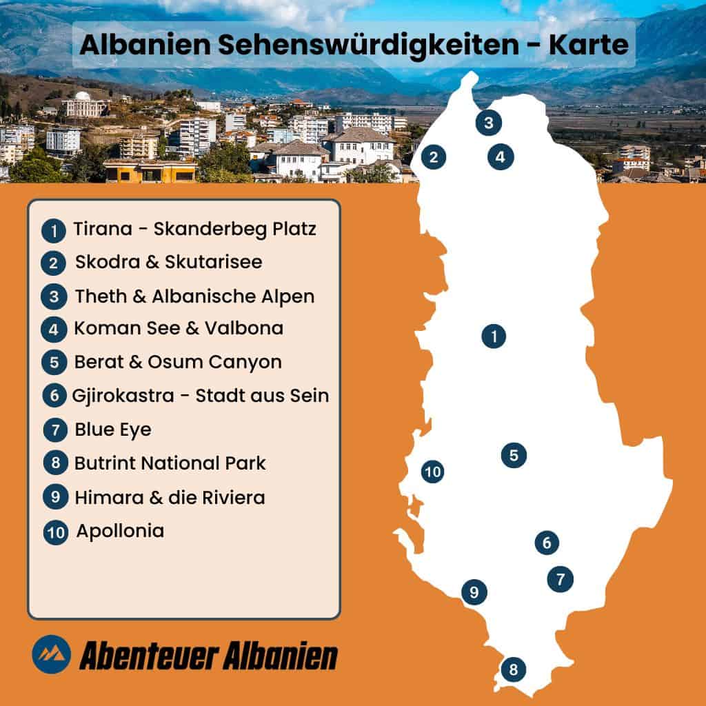 Albanien Sehenswürdigkeiten - Karte