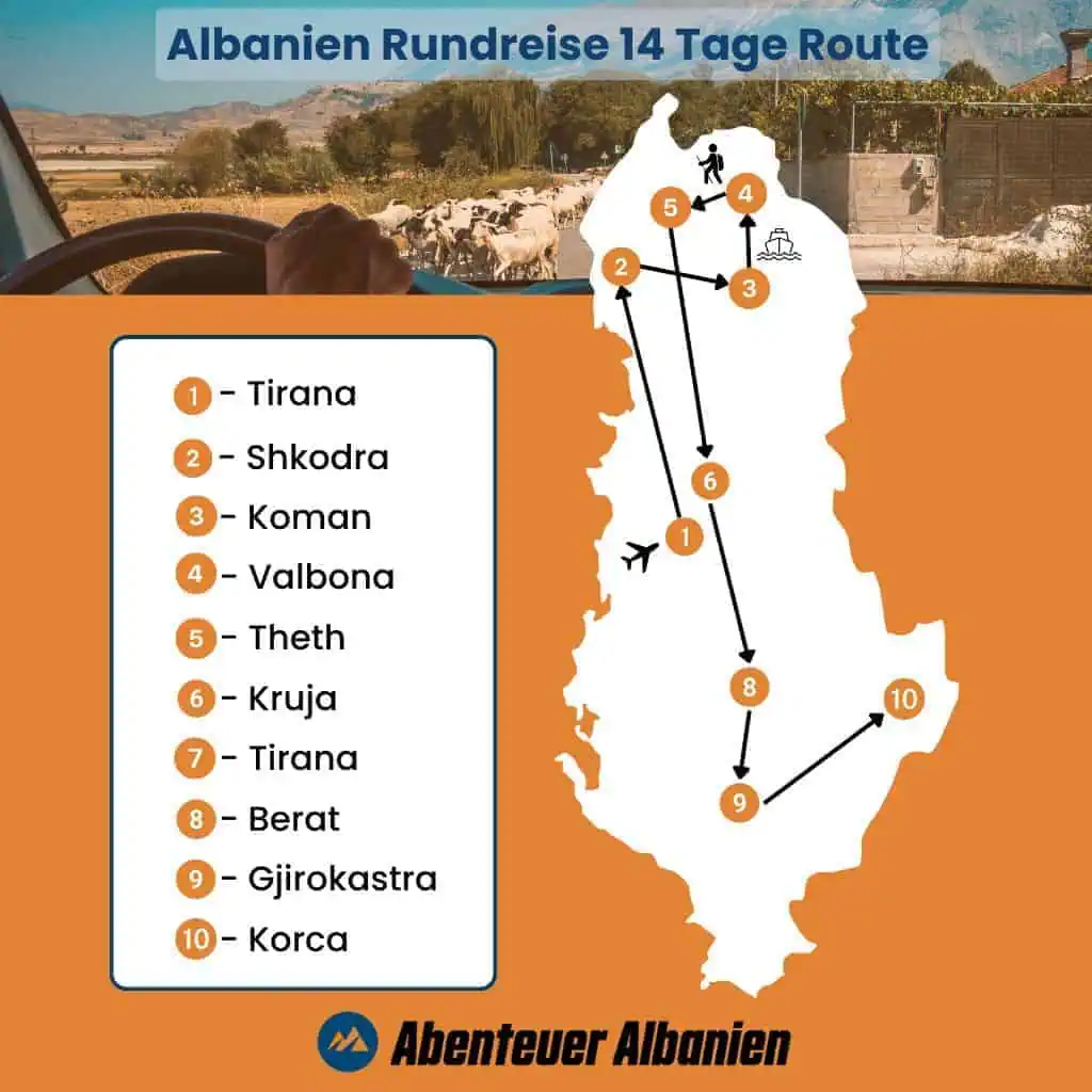 Albanien Rundreise 14 Tage Route