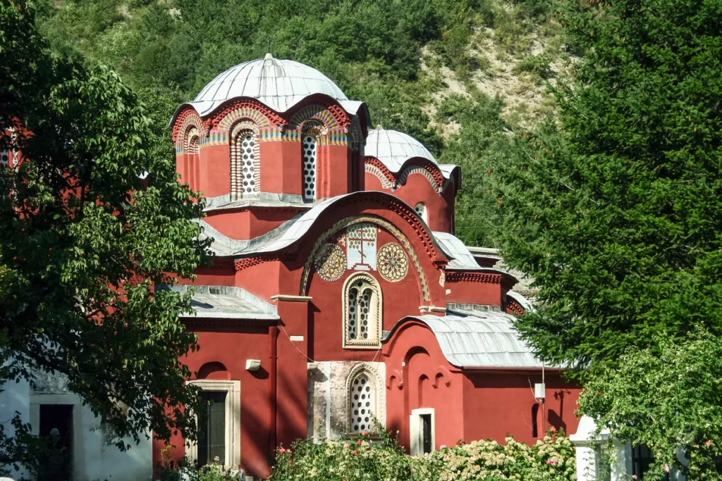 Main church and chapel of the manastir pecka patrijarsija monastery in Decan, Kosovo. It is one of the main serbian orthodox monasteries and patriarchate in Kosovo and a major dispute between serbs and albanians.