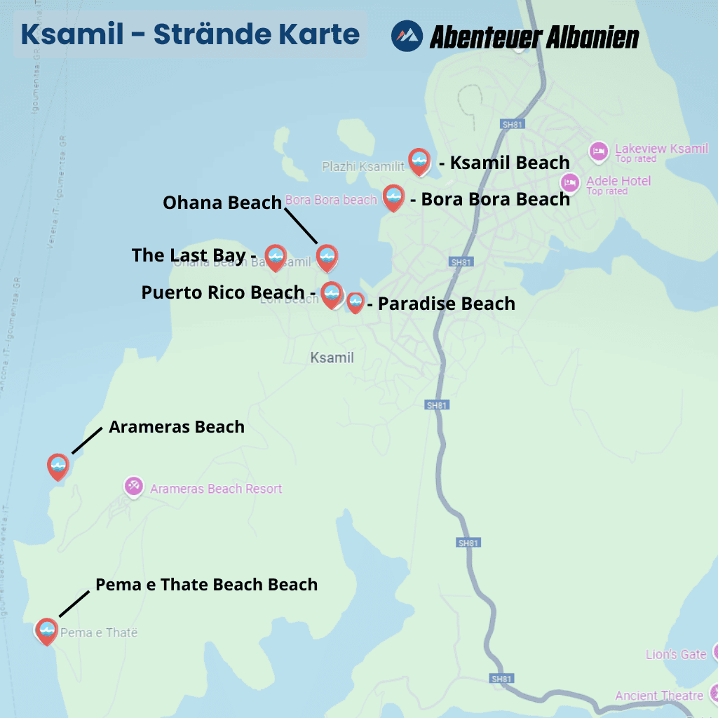 Ksamil Strände Karte