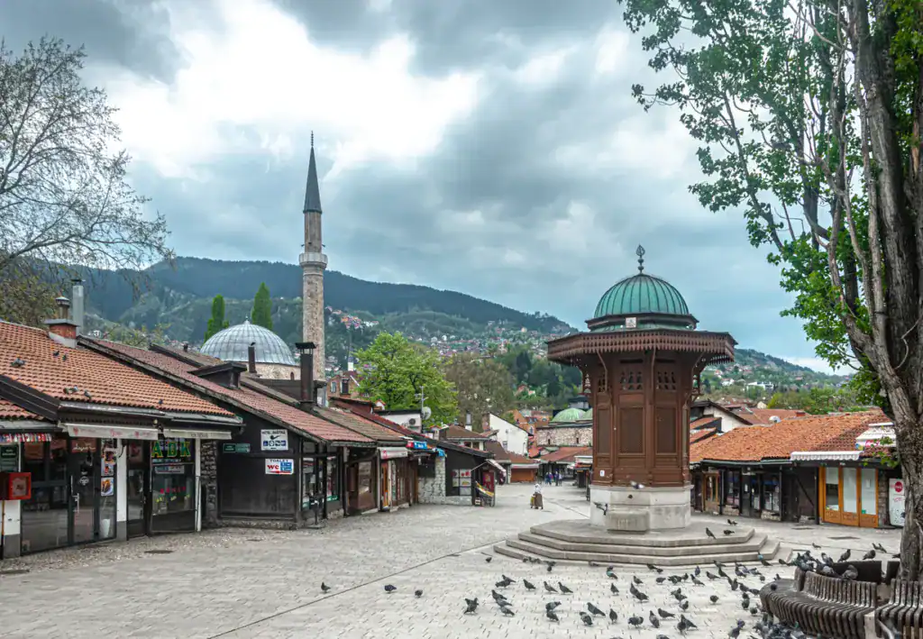 Empty Bascarsija Square in Sarajevo during Covid crisis