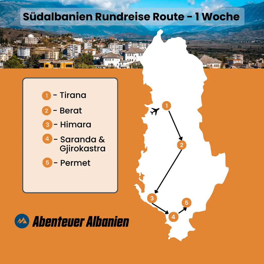 Südalbanien Rundreise Route 1 Woche
