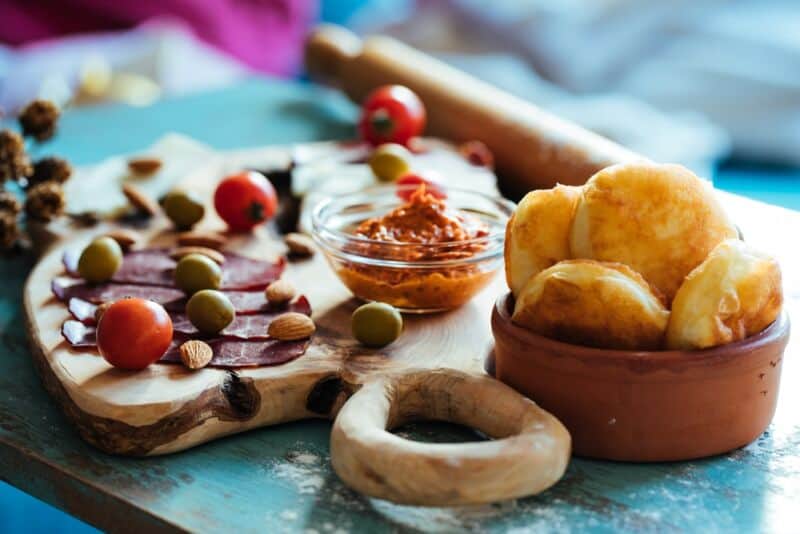Fried,Dough,Called,Ustipci,With,Olives,,Paprika,Cream,Called,Ajvar