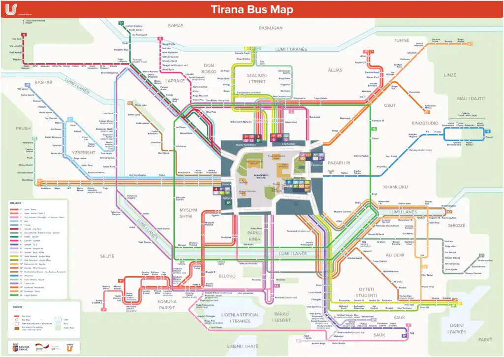 Map of Tirana's bus network Source: Tirana Municipality