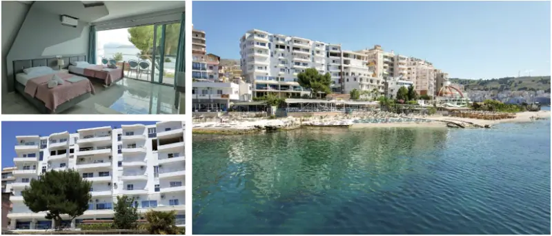 Moderne hotelkamers met balkon en uitzicht op zee bij Adventure Albania, ideaal voor een ontspannen vakantie aan de Albanese kust.