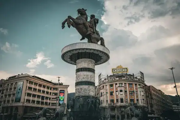 Monument Warrior on a horse Alexander the Great statue in the center of Skopje North Macedonia