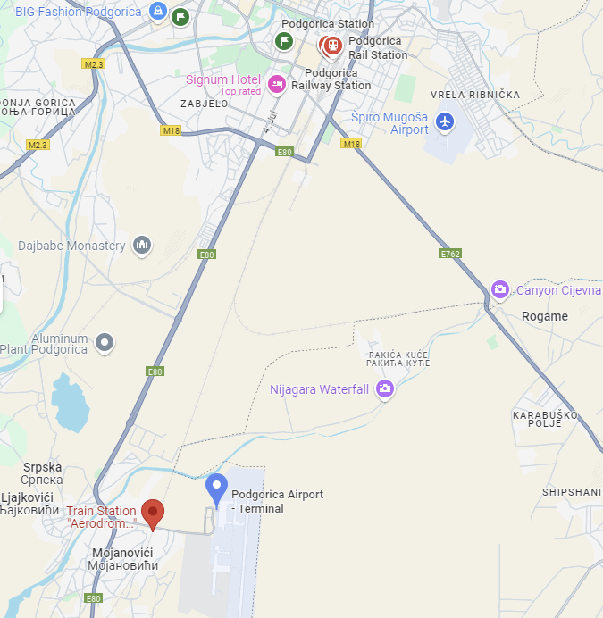 Vom Flughafen Podgorica in die Stadt - Copyright Google Maps