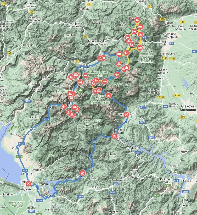 Pieken van de Balkan 8 dagen - Route Wandeltocht