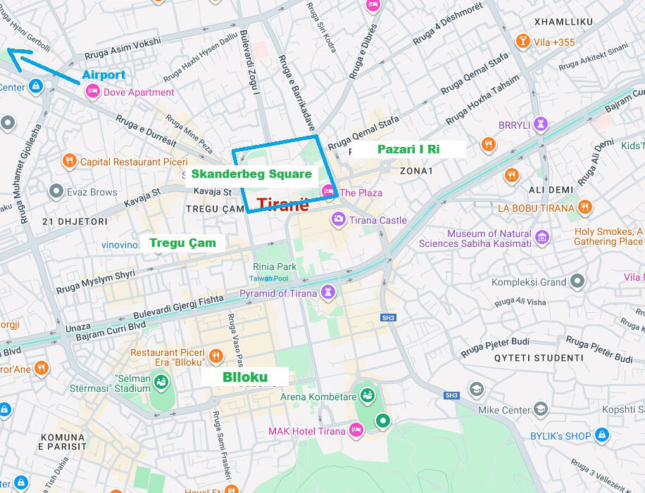 Waar overnachten Tirana - de beste buurt Kaart