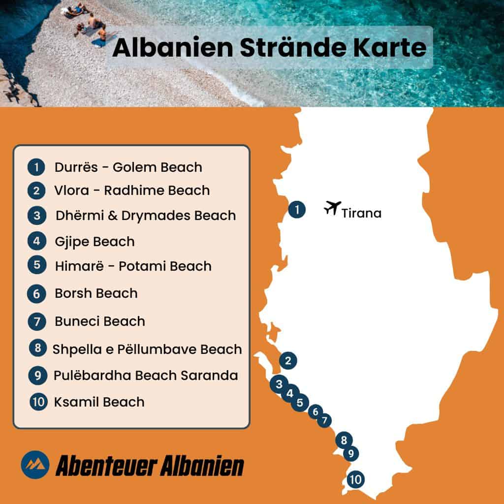Albanië stranden op een kaart