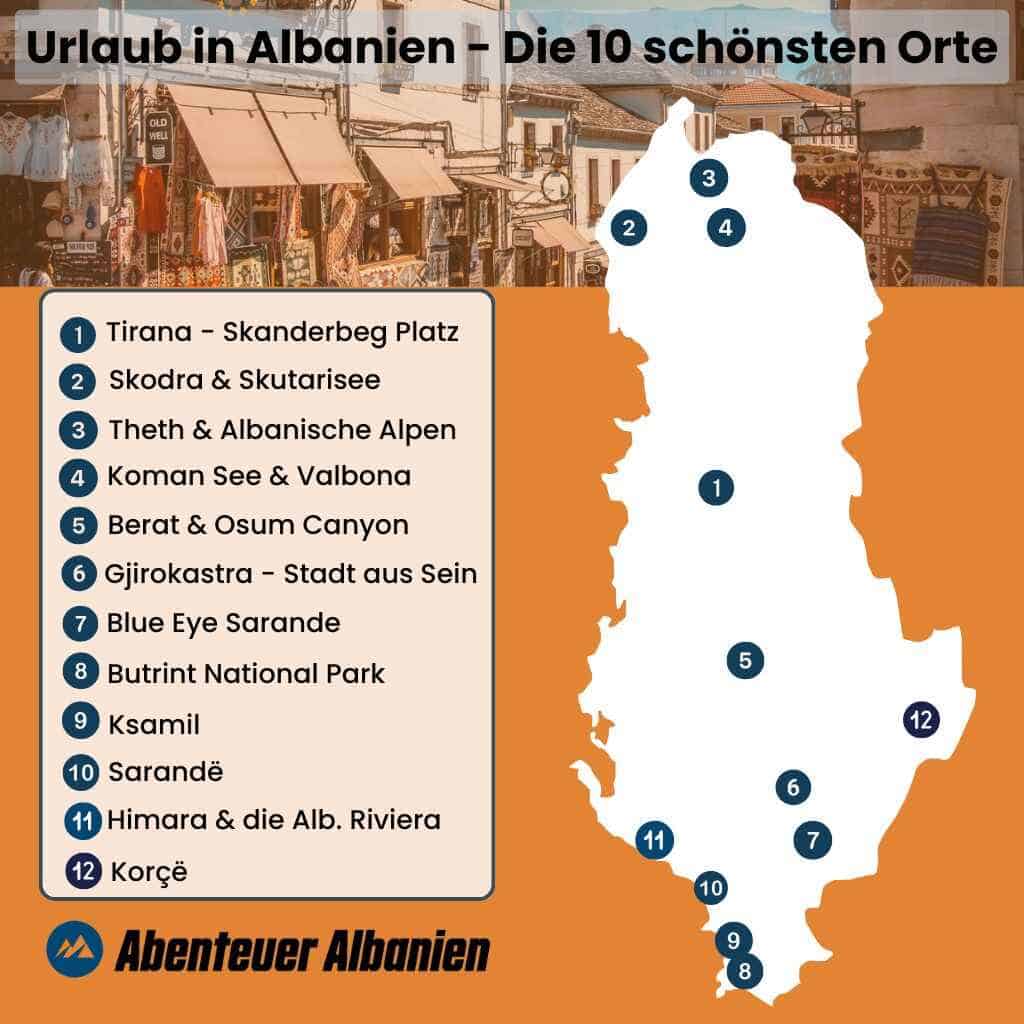 Vakantie in Albanië - De 10 mooiste plekjes Kaart