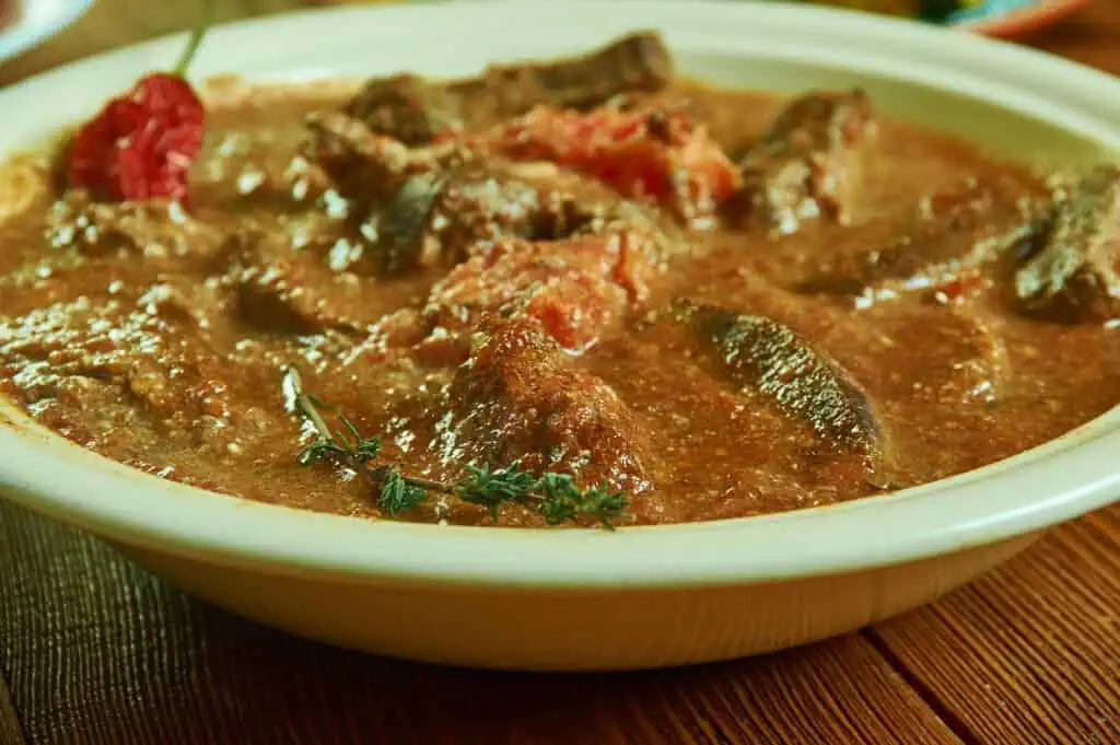 Traditional Albanian Dishes Fergese from Tirana with Beef Liver 