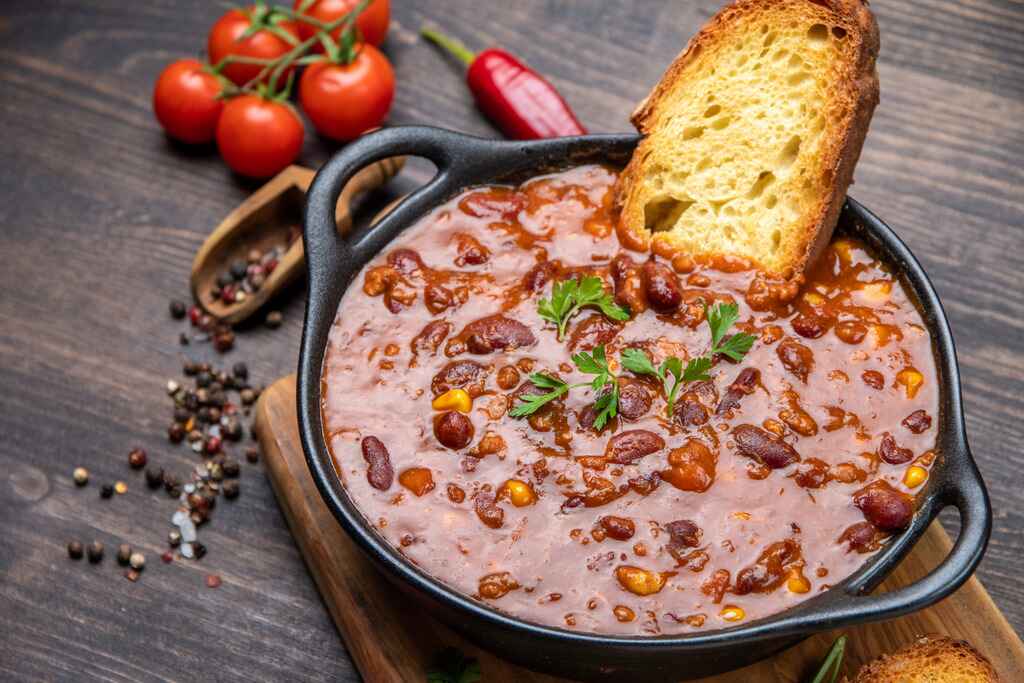 Fasule Albanian Food Bean and corn soup, red bean stew , Food Protein Vegan dish
